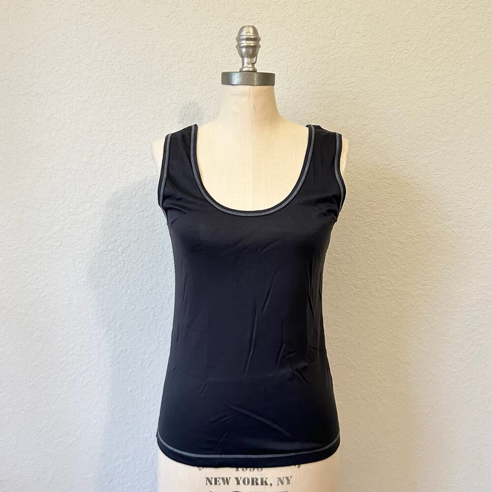 RAFFI Cotton Tank Top Black Scoop Neck Contrast Stitch Sleeveless NWT